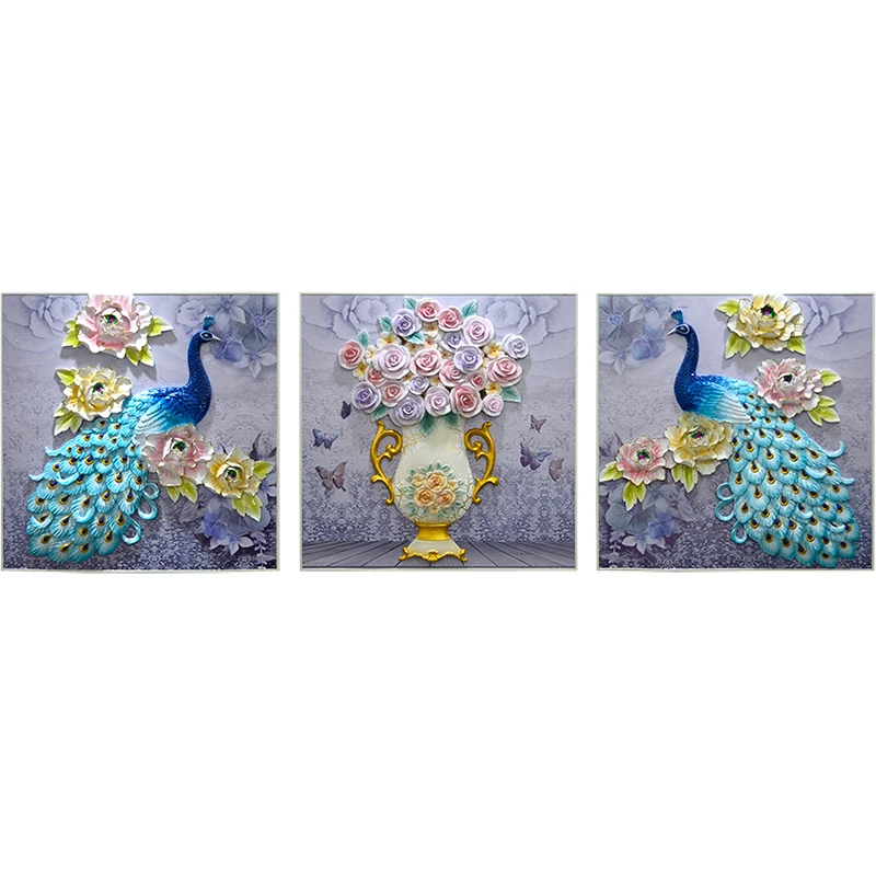 

Living room sofa background wall decoration painting frameless painting three-dimensional relief painting peacock