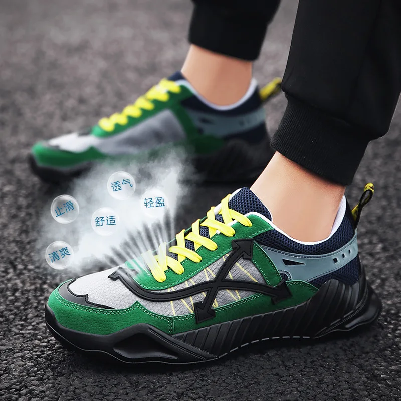 

New Fashion Men Casual Shoes youth boys Breathable Mesh+Pu Thick Sole Dad Shoes For Male Lace-up Men Chunky Sneakers Handsome