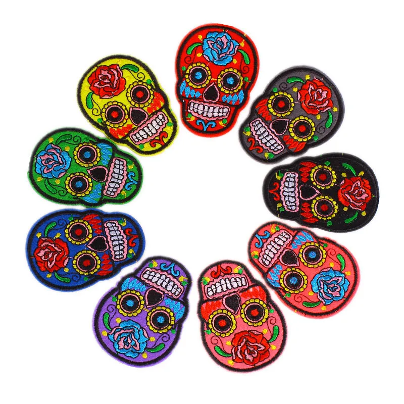 

9 Pcs/Set Fashion DIY Embroidery Patch Colorful Skull Flower Children Women Tops Pants Bag Patches Clothes Sticker FP8
