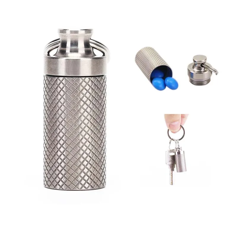 

Outdoor Medicine Bottle Waterproof Canister Titanium alloy Medicine Seal Capsule Bottle Keyring Multi Tools