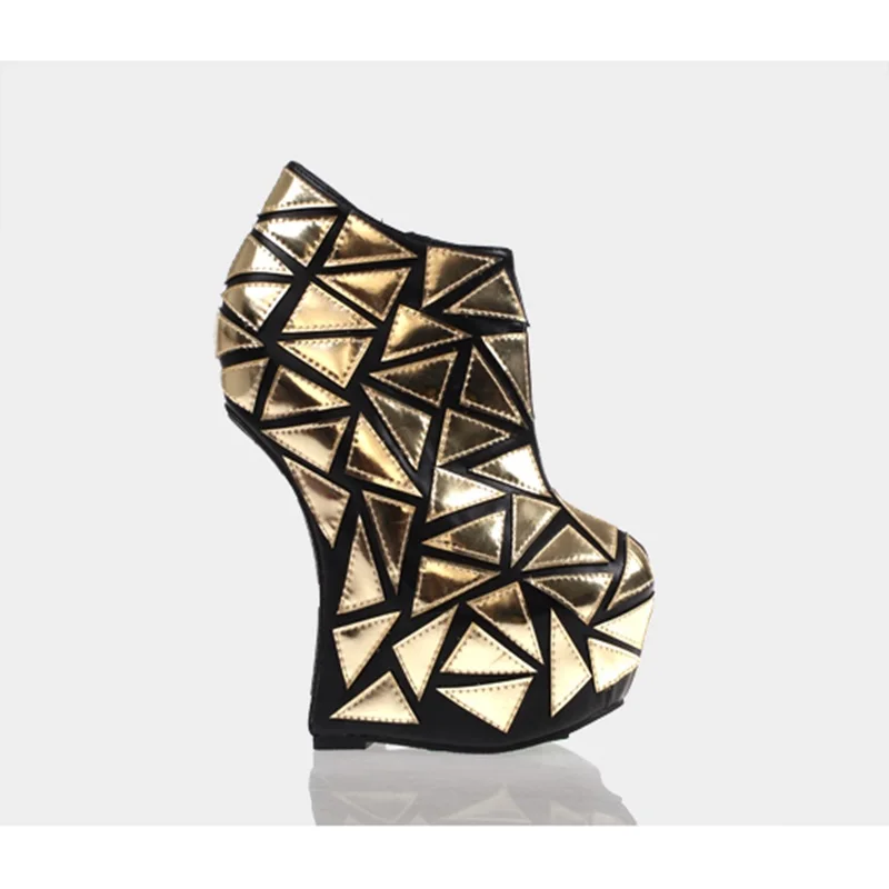 

2019 newest special offer woman short boots round toe ultra high heel high platform woman boots stange style mixed colour boots