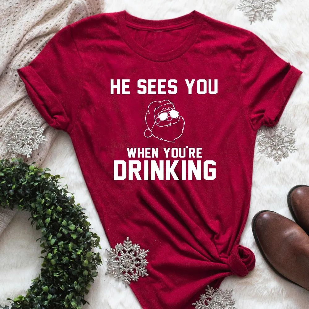 Забавный для рождественской вечеринки Drinking Shirt видит вас когда вы питья пива и