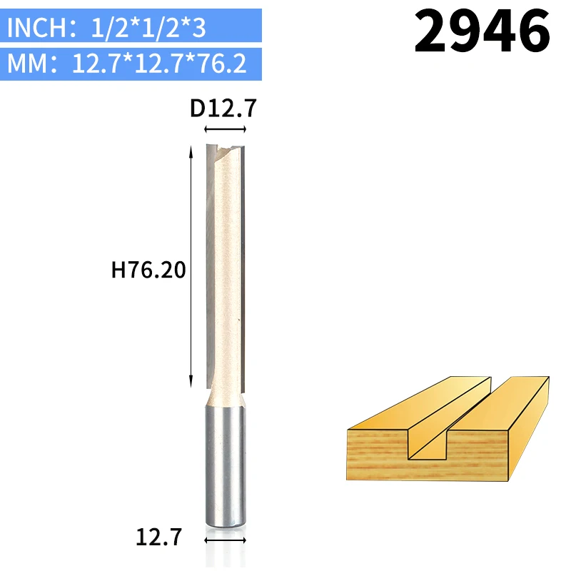 HUHAO 1 шт. 1/" 1/2" хвостовик 2 флейты прямой бит Деревообрабатывающие инструменты фреза для дерева, карбида вольфрама, Концевая фреза - Длина режущей кромки: 2946