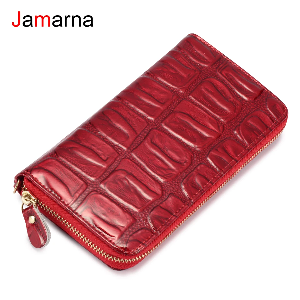 Кошелек Jamarna женский из натуральной кожи бумажники красного цвета на молнии