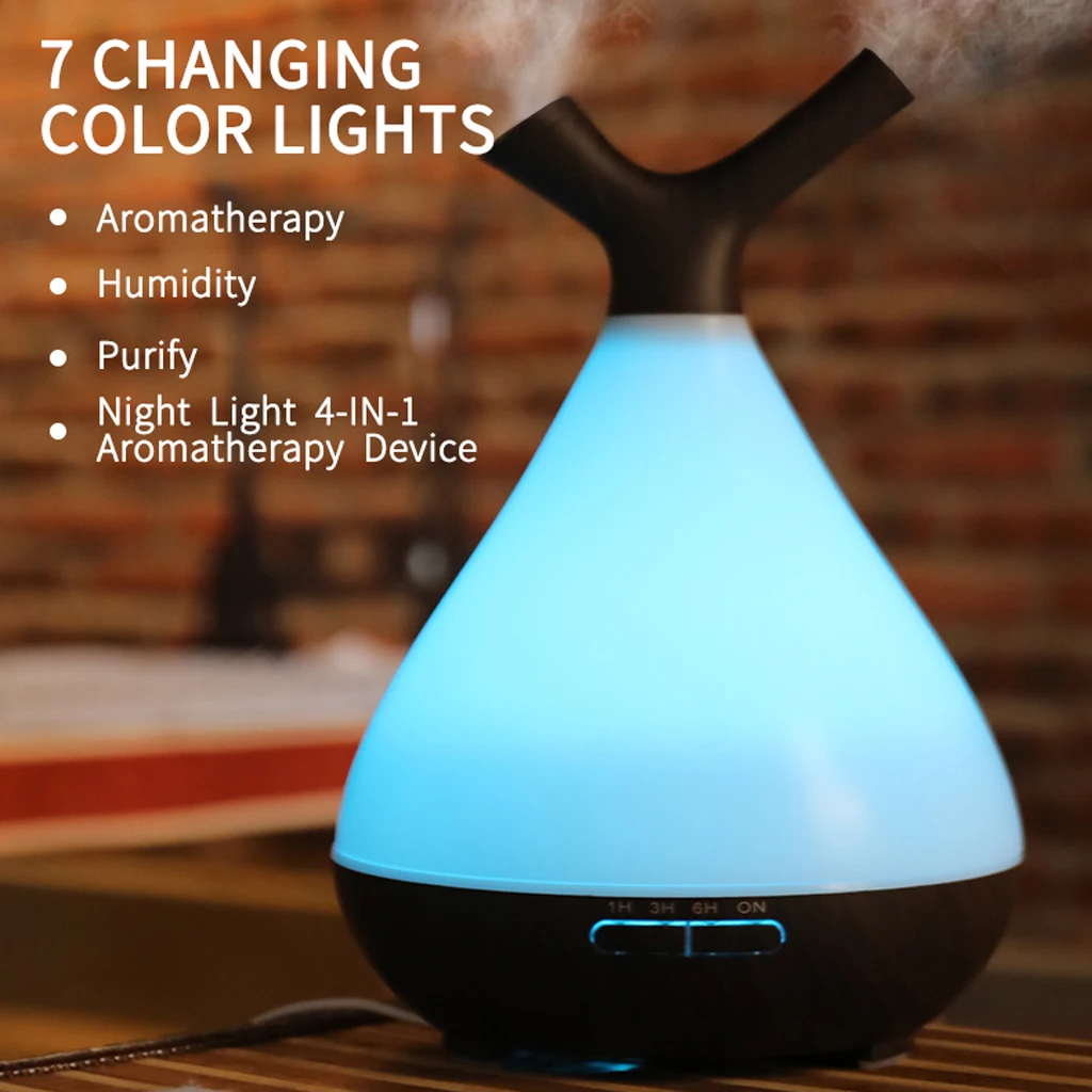400ML Aromatherapy Essential Oil Aroma Diffuser With Wood Grain Aromatherapy Diffuser 7 Color LED Light For Home Office EU Plug