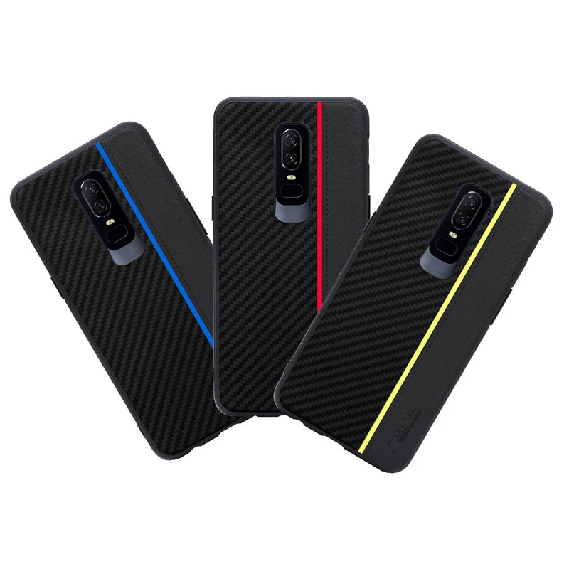 Funda de cuero de PU de fibra de carbono Oneplus 6 Funda original a prueba de golpes Funda de protección completa One Plus 6 Funda 1 + 6 Funda trasera de teléfono