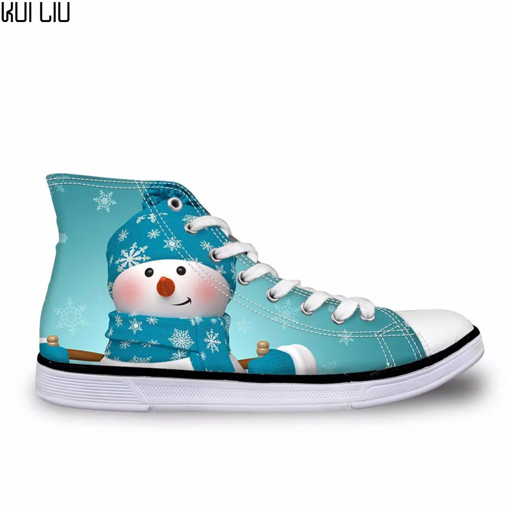 

Women Vulcanized Shoes Fashion Winter Christmas Snowman holly Tree Pattern High Top Canvas Shoes Female Flats Casual Sneakers