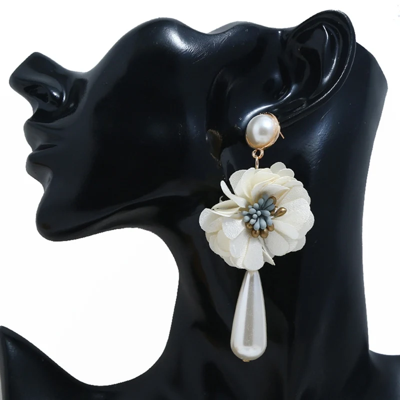 Women Earrings Casual Ear Stud Rhinestone Flower Earring Push Back Pierced Ear Stud Artificial Pearls Party Jewelry
