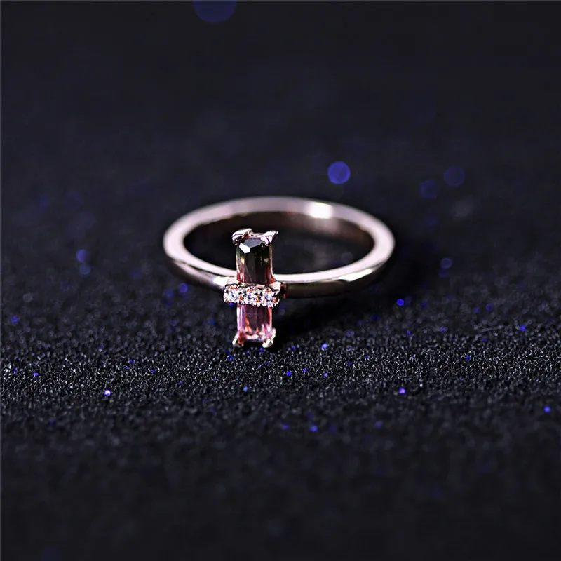 

BOAKO Wholesale Generous Fashion Lady Pink CZ Tourmaline Rose Gold Color Ring Size 6 7 8 9 Romantic Love Jewelry Gift X7-M2