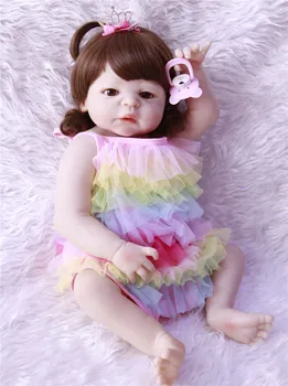 

Curly hair reborn baby girl dolls toy full silicone body lifelike 23" 57cm bebe realistic reborn com corpo de silicone menina