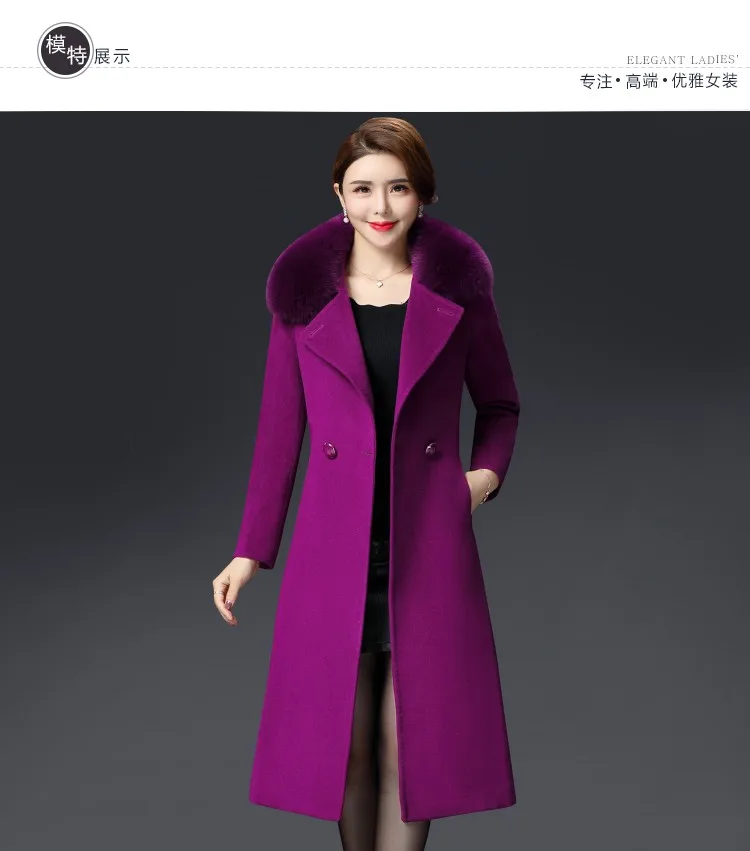 Special offer middle-aged self-cultivation women's winter coat long woolen coat solid color fur collar cashmere coat JQ01