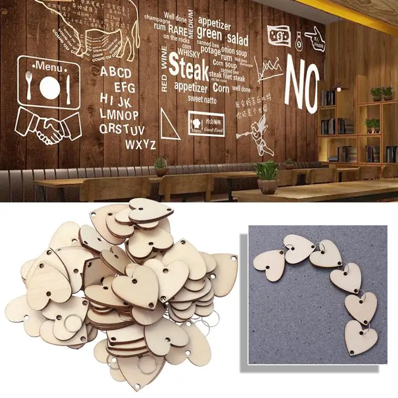 

50pcs Heart Wooden Slices With 50 Iron Loops For DIY Handmade Birthday Reminder Hanging Calendar Accessories Home Decoration A3