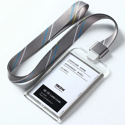 DEZHI-абсолютно новые бизнес ID IC Держатели карт для офиса, красочные один держатель Бейджа, держатель Бейджа с полосой шнурок, логотип на заказ - Цвет: grey stripe set