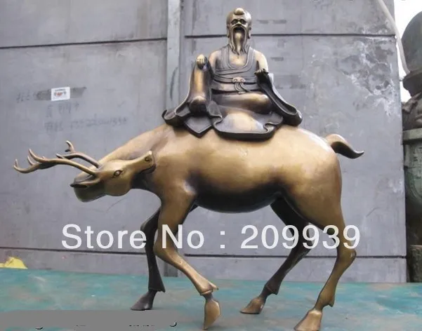 

001191 23"China Classical pure Bronze God of Longevity God Ride deer Buddha statue