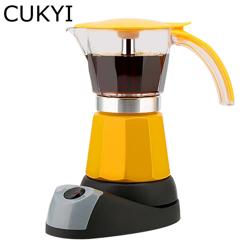 CUKYI электрическая кофеварка для эспрессо Moka кофейник итальянская кофеварка мокко 220 В плита Инструмент фильтр Перколятор кофейник - Цвет: Yellow