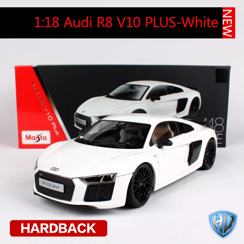 Maisto 1:18 audi r8 v10 plus white red car diecast hardback luxury racing  car toy models for collection car models for men 38135