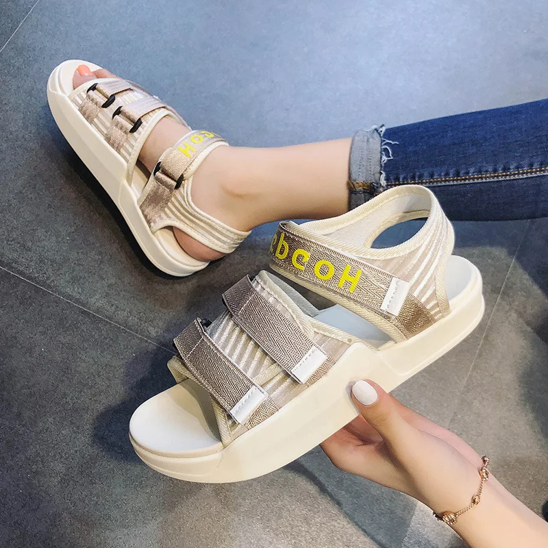 

summer shoes woman sandals open toe Solid color students Anti-slip hook-loop sandalia feminop wedges heels sandalias mujer
