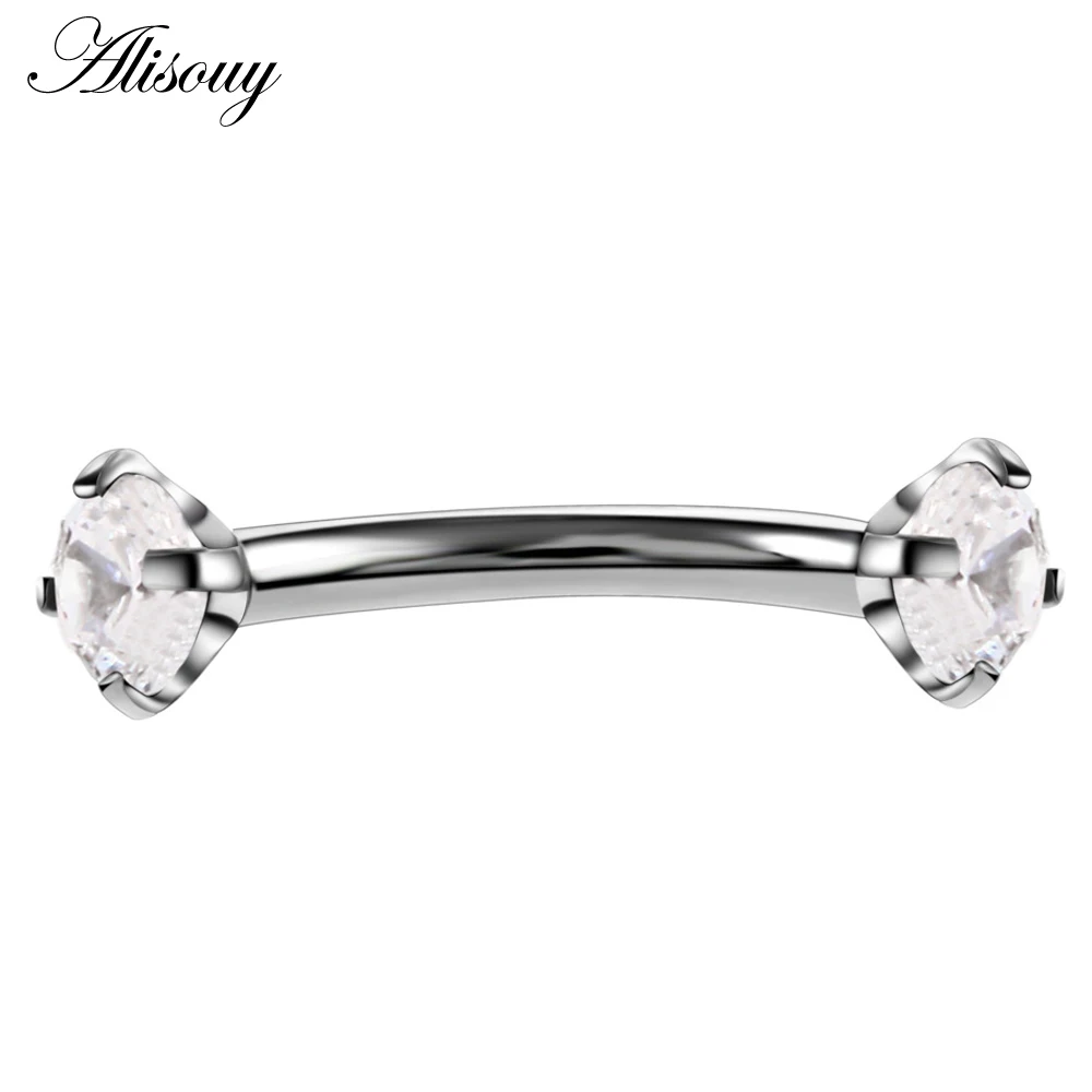 Alisouy 1pc 316L Stainless Steel Eyebrow Barbell Piercing Earrings Cubic Zirconia Helix Ring Labret Lip Piercing Eyebrow Jewelry 