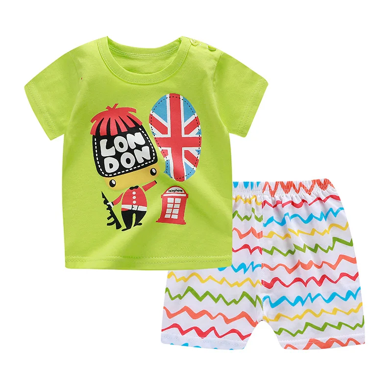 

2019 Fashion Children's T-shirt Set 2Pcs Tops Tees + Shorts Pants Cartoon Solider/ Lion / Plane / Giraffe O-neck Cotton Set