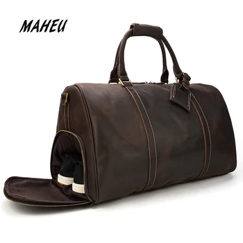 

MAHEU Brand Latest Design Leather Travel Bag With Shoe Pocket Crazy Horse Fashionable Overnight Outdoor Duffle Bags Men Male