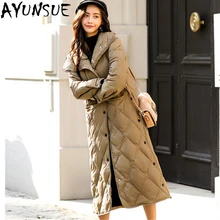AYUNSUE горячая Распродажа корейская мода 90% белый утиный пух куртки женские зимние длинные тонкие черные пальто парки верхняя одежда Высокое качество