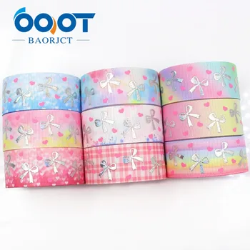 

OOOT BAORJCT I-19326-770,10yards 25mm laser Silver cute Bow Printed grosgrain ribbon DIY handmade headdres wedding gift wrap