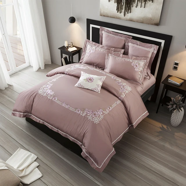 luxury embroidery egyptian cotton duvet cover flat sheet pillowcase lace sheets egyptian cotton