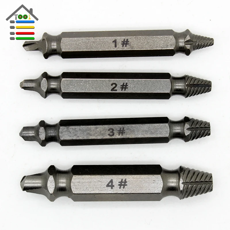 New 4pc Screw Extractor Drill Bits Guide Set Removal Broken Damaged