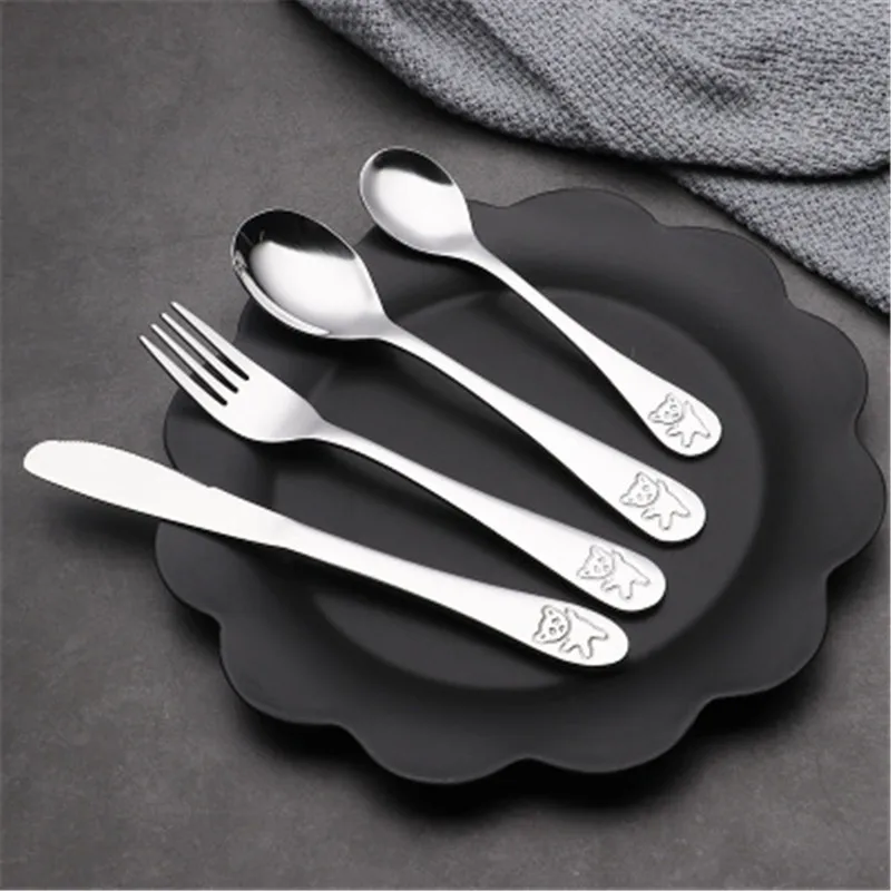 

4Pcs Children Dinnerware Set Stainless Steel Tableware Cutlery Set Child Panda Quality Kids Dinner Knives Forks Sets Food Dining