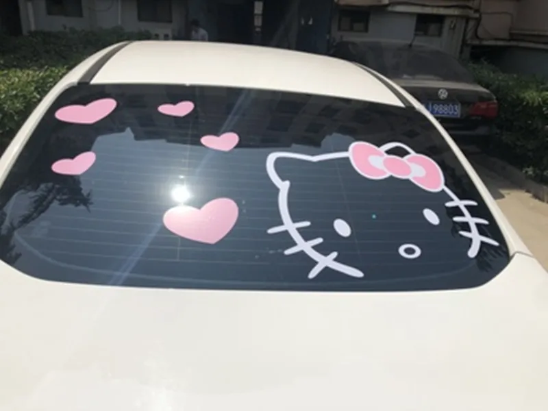 1pcs Cute Hello Kitty Cartoon Car Motors Hood Vinyl Decal Sticker New Pink Heart