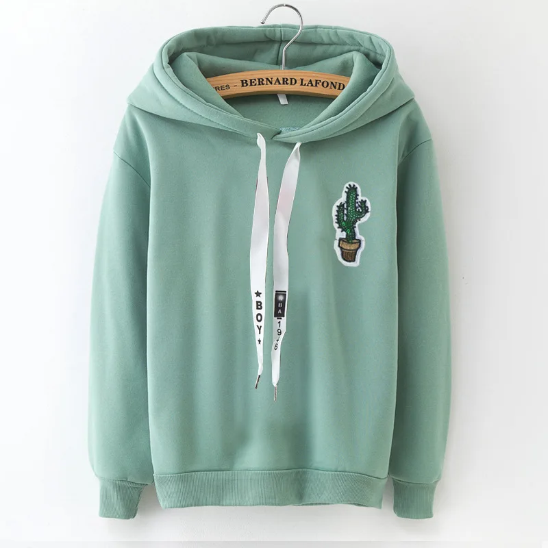 

2019 New Autumn Winter Fleece Harajuku Pullover Solid Embroidery Thick Loose Women Hoodies Sweatshirts Female Casual Coat