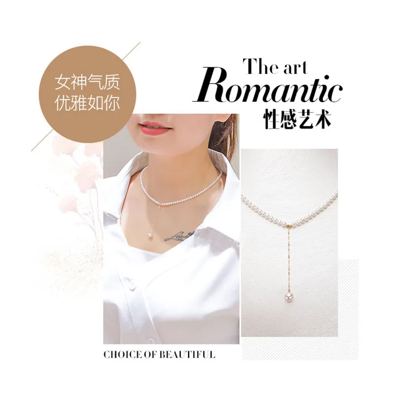 Sinya 18k Gold natural Round Pearls choker necklace for women ladies lover choker pearls diameter 3-4mm high luster cute jewelry (9)