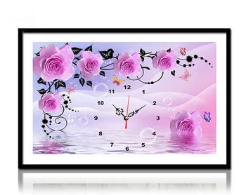 

% DIY Wall Clock 5D full Diamond Painting Cross Stitch Rose Watch Full Dimaond Embroidery Diamond Mosaic Rhinestones Needlework
