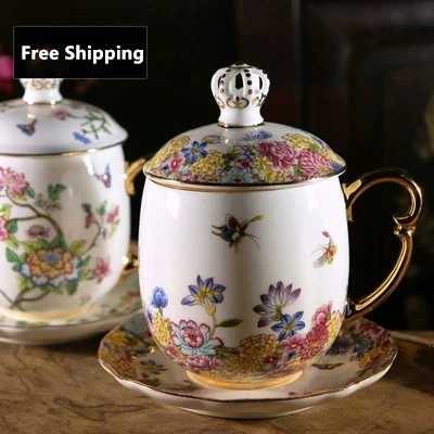 

400ml Jingdezhen Color Enamel Large Capacity Home Water Cup and Mug With Lid Office Tea Cups Gift Box Packaging Free Shippiing