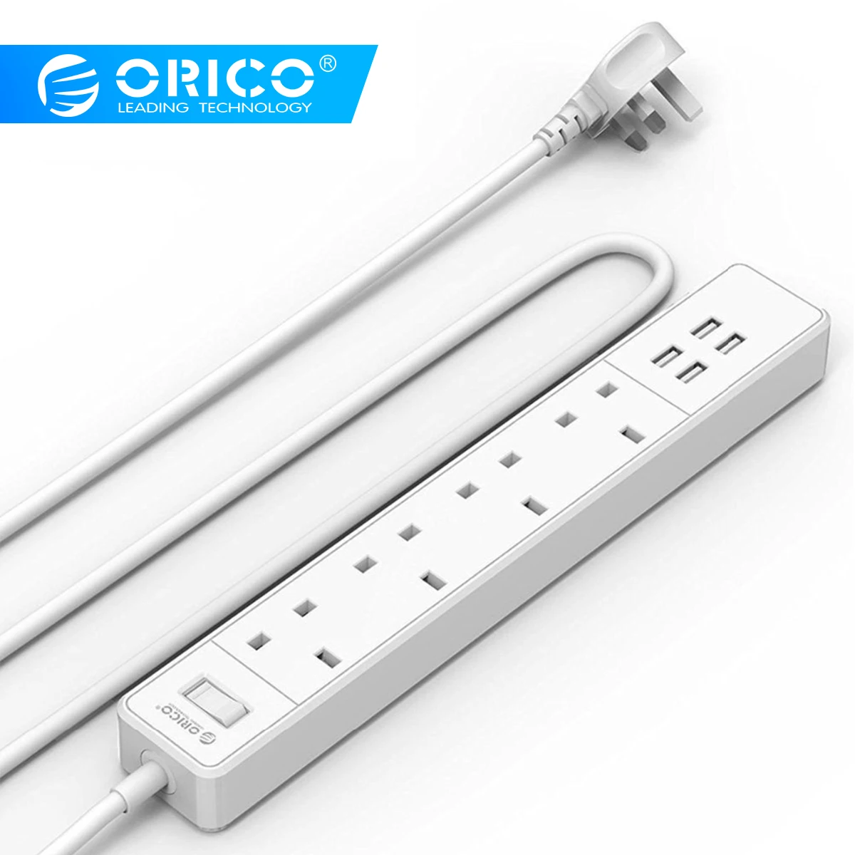 ORICO 4A4U UK Plug 4AC розетки 4 usb порта стабилизатор напряжения 20 Вт Выходная лента питания с 1,5 м шнур питания белый