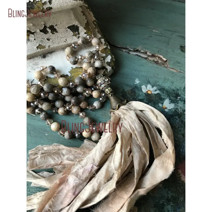 20180925-NM15551-romantic shabby boho glam sari silk tassel necklace hand knot neutral stone unique accessory_5