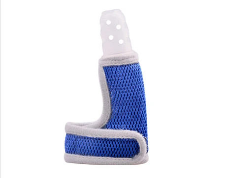 Нетоксичные силиконовые детские перчатки для пальцев, удерживающие палец, повязка на запястье, Детская соска, рукавица для прорезывания зубов, перчатки для прорезывания зубов - Цвет: Clear blue