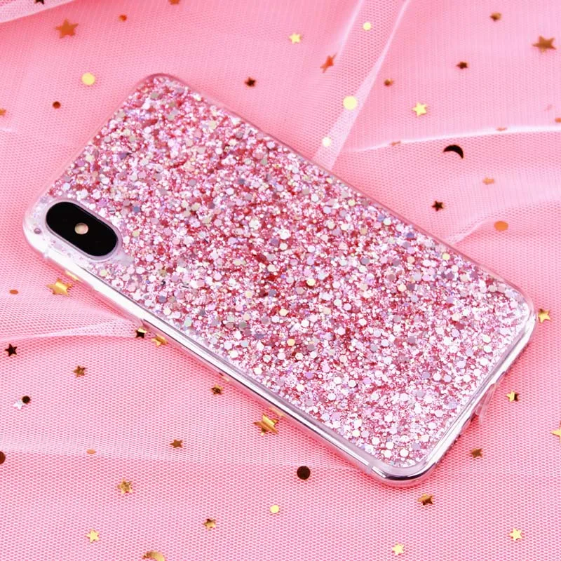 Luxury Glitter Epoxy Crystal Phone Case with Sequins Premium Soft Cover