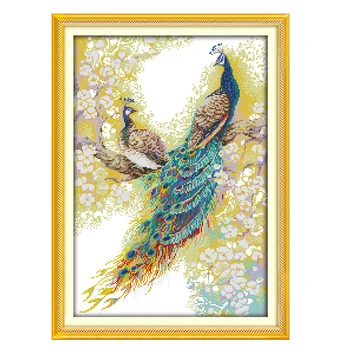 

Joy Sunday cross stitch kits diy peacock couples DMC14CT11CT cotton fabric livingroom hotel shop painting factory wholesale