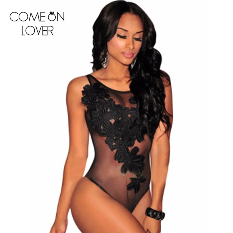 

Comeonlover Floral embroidery party rompers for women sleeveless sexy bodysuits tops jumpsuit combinaison femme RL80473
