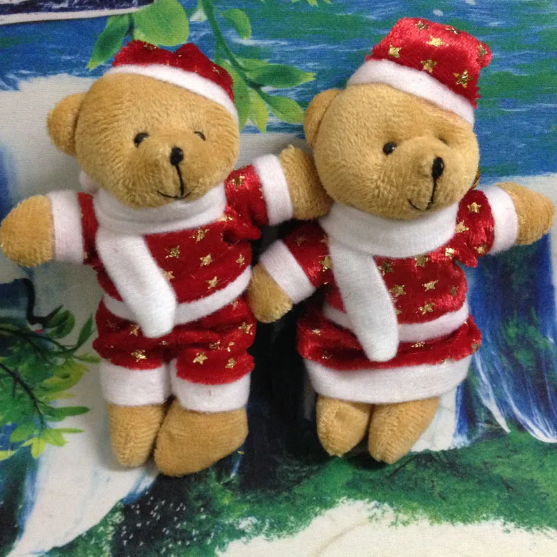 Christmas Bear Dolls 2018 New 12cm Golden Star Teddy Bear Plush Toys Keychain Key Bag Pendants Xmas Tree Promotional Gift 1 Pair  (6)