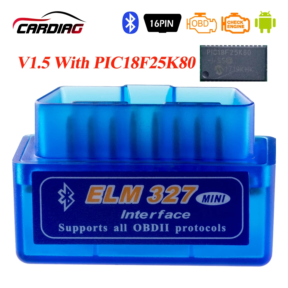 Диагностический сканер ELM327 V1.5 с чипом PICI8F25K80 миниатюрный автомобильный