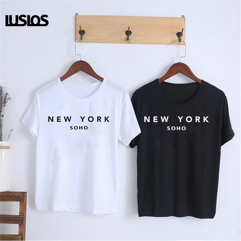 Женская футболка с буквенным принтом LUSLOS NEW YORK SOHO летняя повседневная коротким