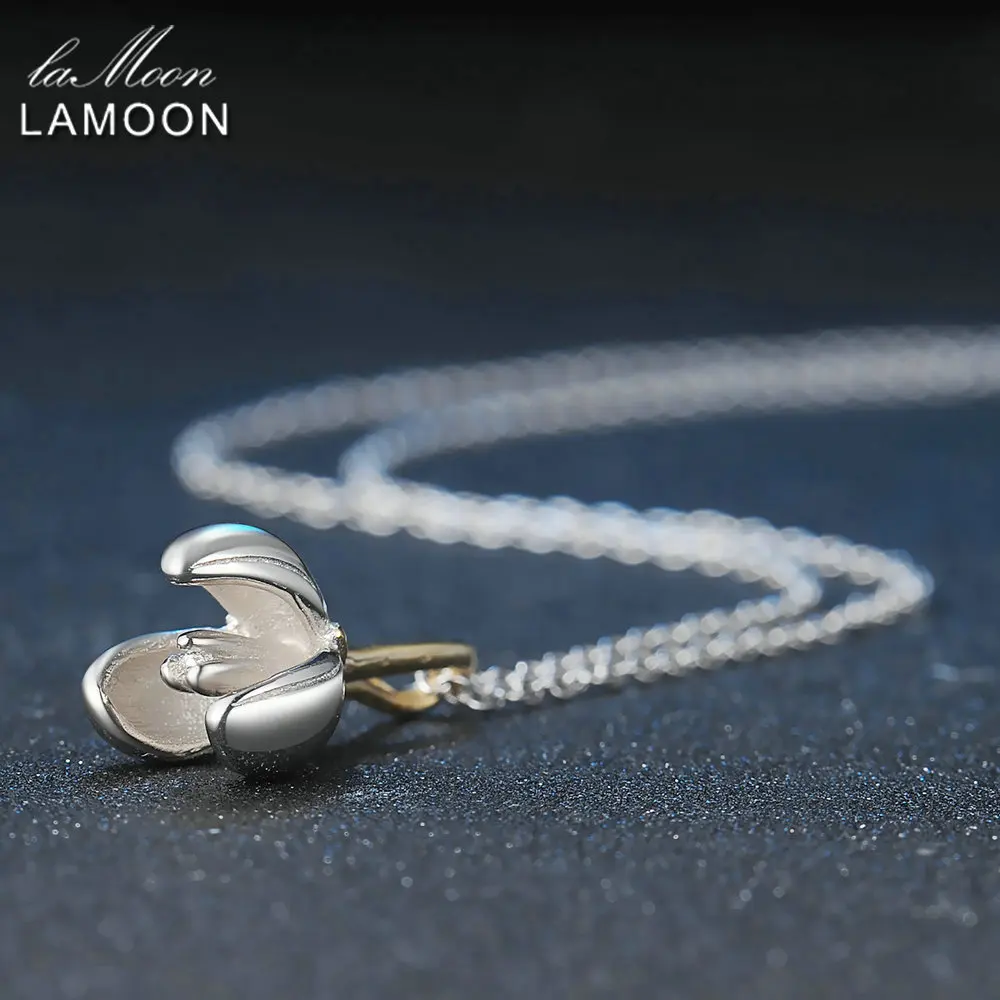 LAMOON 2017 New Two Colors Magnolia Denudate Flower S925 Chain Pendant Necklace 925-Sterling-Silver Jewelry for Women LMNY029