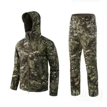 Осенне-зимние спортивные костюмы для охоты, камуфляжные комплекты для мужчин, ветрозащитные, водонепроницаемые, мягкая оболочка, Тактическая Военная куртка+ штаны, костюмы