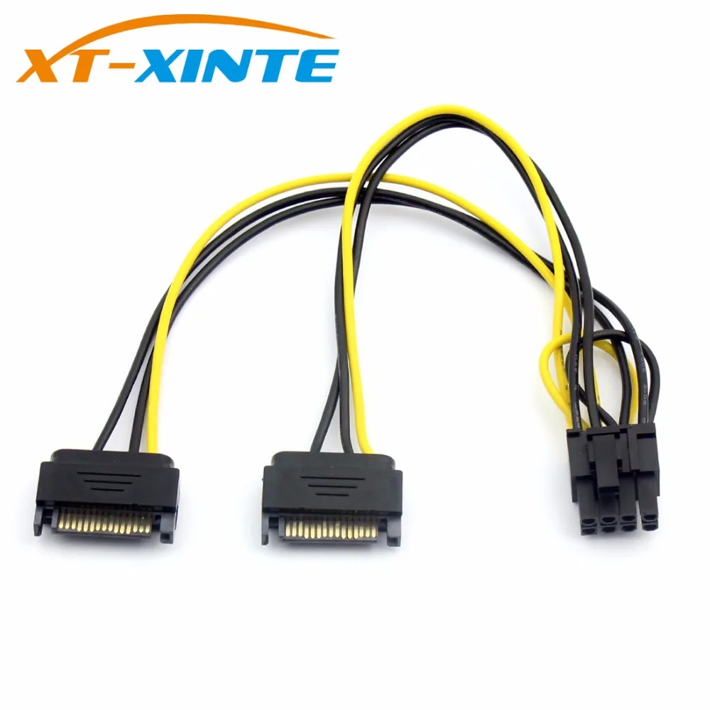 20CM Dual SATA Power Cable 15P to 8P Graphics Card 18AWG Wire Connector 1 IN 2 Male 15Pin to 8Pin SATA Cable for Mining Miner