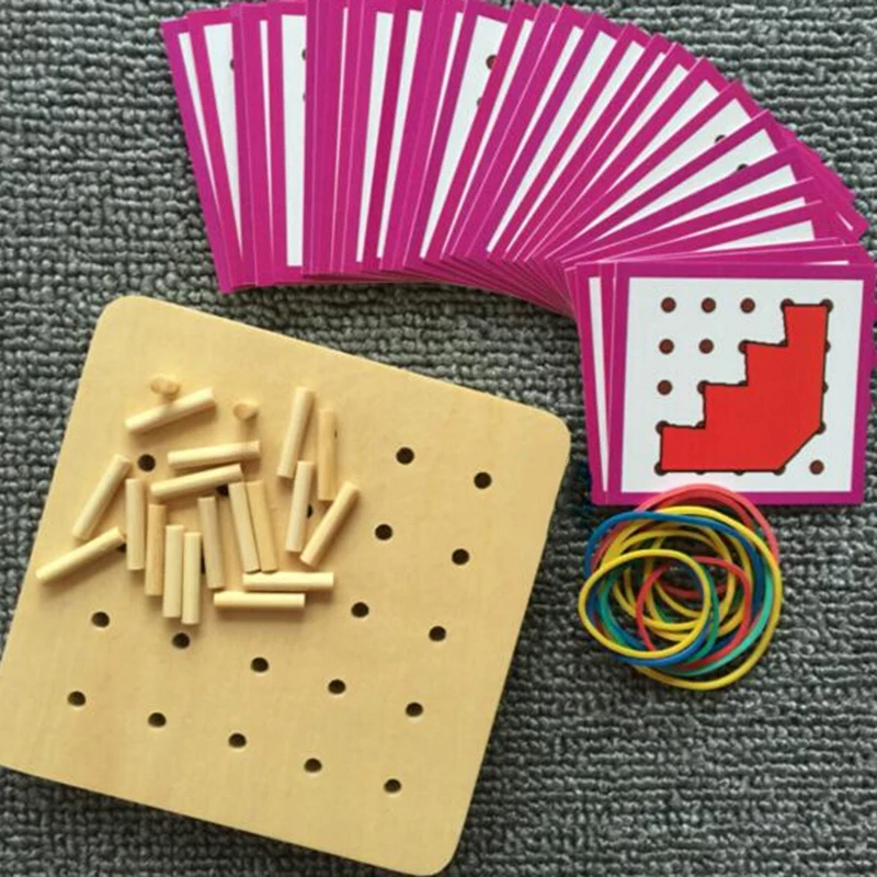 

Preschool Kids Babies Toy Montessori Creative Graphics Rubber Tie Nail Boards with Cards Childhood Early Educational Game Toys