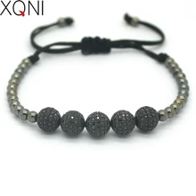 Черный браслет для мужчин, высококачественный модный микро-паве CZ 5 шаров Классические плетеные браслеты Шарм макраме браслеты