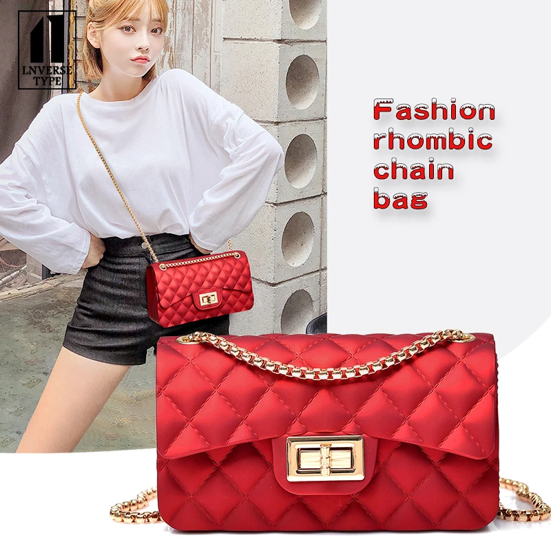

Lingge Women Bags Luxury Chain Jelly Candy Color Handbags Women Bags Messenger Crossbody Bags PVC Designer Small Evening Party