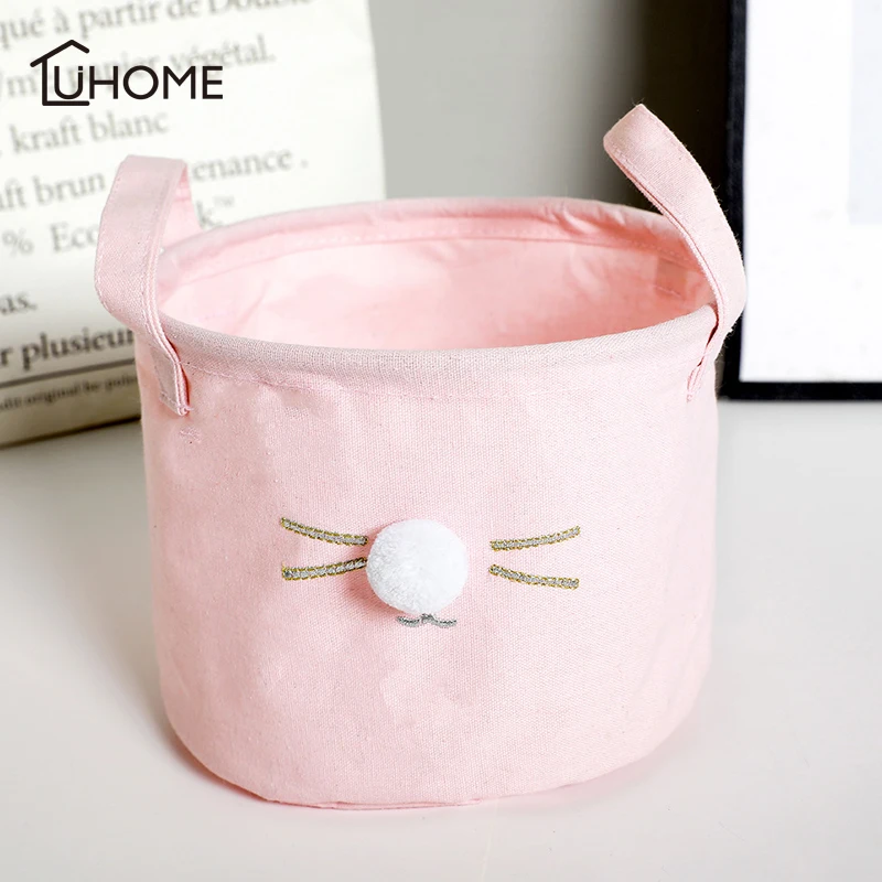 

Foldable Kawaii Hair Ball Cat Storage Baskets Cartoon Desktop Cotton Linen Storage Basket for Crafts Jewelery Socks Organizer